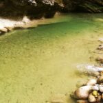 Transparent greenish-yellowish water in a shallow rive