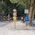 Trailhead signs at Piazzale della Ninfa entrance to Marmore Falls in Umbria, Italy