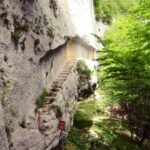 Rock path carved into a Eremo San Giovanni all'Orfento Majella National Park, Abruzzo, Ital