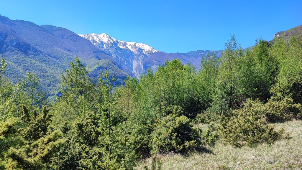 Majella National Park in Abruzzo, Italy: Mountain view with snow-capped peaks in the background